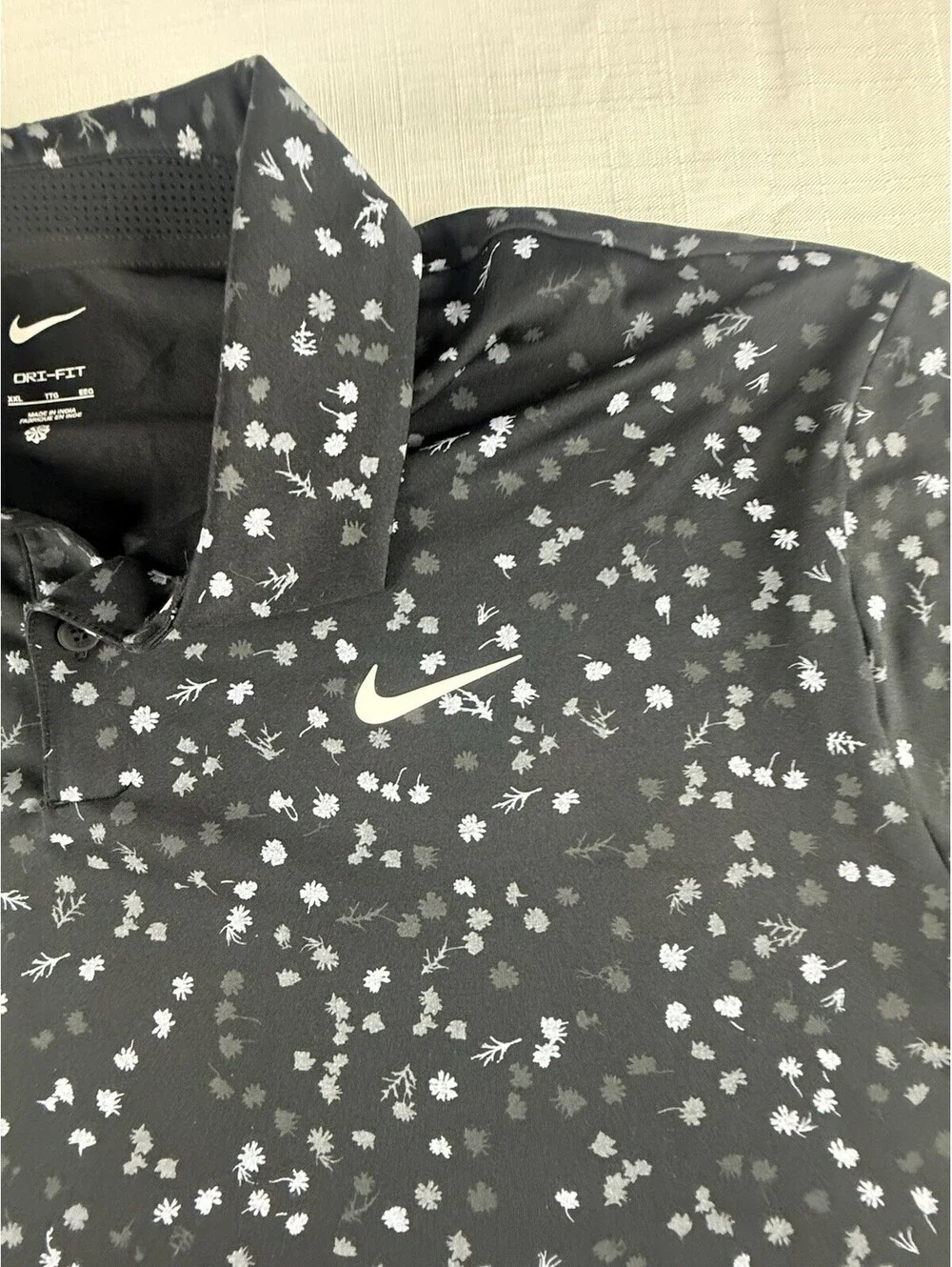 Nike Dri-FIT Polo Shirt Men’s XXL Black Floral Golf Athletic Performance Top